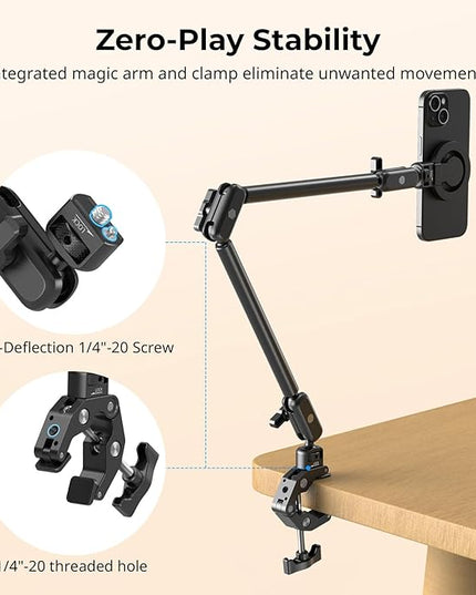 SMALLRIG Desktop Clamp Magic Arm Kit for MagSafe for iPhone, 67cm Two-Stage Adjustable Flexible Arm with Secure Grip for Smartphone, Webcam, Action Cameras - 5626