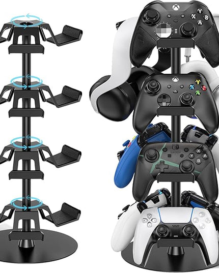 Headset Stand 4 Tiers for Desk, Rotatable Gaming Controller Stand for PS5/PS4/Xbox/Switch2/PS Portal/Phone, Universal PC Gamer Gift Accessory Controller/Headphone Holder for 12 Packs Controller