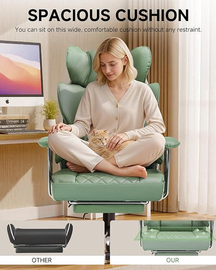 COMHOMA Big and Tall Office Chair, High Back Leather Gaming Chair with Footrest, Executive Ergonomic Office Chairs with Pocket Spring Lumbar Support and with Outward Fixed Soft Armrests