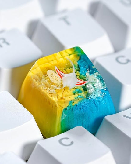 Manta Ray Artisan Keycap Yellow Blue Ocean R1 SA Profile Custom Sea Creatures Keycaps 1U ESC Handmade Gaming Resin Key Cap Cherry MX Switch Compatible Mechanical Keyboard Manta Ray Lover Gift