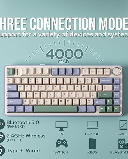EPOMAKER x Aula F75 Gasket Mechanical Keyboard, 75% Wireless Hot Swappable Gaming Keyboard with Five-Layer Padding&Knob, BT/2.4GHz/USB-C, RGB (Green, LEOBOG Reaper Switch)