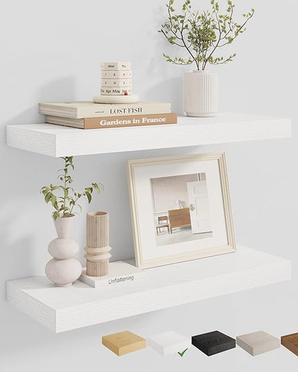 Dreamland 24 Inches Floating Shelves for Wall, 8" Deep Long Floating Shelves Set of 2, Large Display & Storage Shelf, Wall Shelf for Bathroom Bedroom Living Room Kitchen Office, White