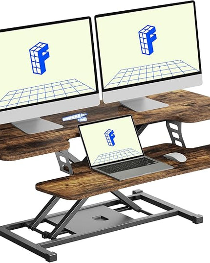 FLEXISPOT FLXISPOT 42-inch Standing Desk Converter, Sit to Stand Dual Monitor and Laptop Workstation with Wide Keyboard Tray, Rustic Color