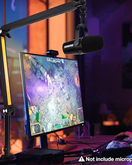 Boom Arm with RGB Light - Mic Arm for HyperX QuadCast, Blue Yeti, Shure SM7B, Rode and Most Gaming Mic, Height adjustable Mic Boom Arm Microphone Arm, Desk Mic Stand for Most USB Microphone By SUNMON