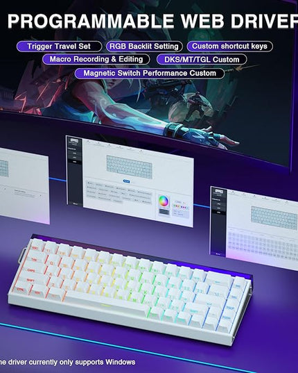 AULA Hero 68 HE 60% Gaming Keyboard Wired, Hall Effect Magnetic Switch Keyboard with Adjustable Actuation, Fast Trigger Mode, 8K Hz Polling Rate, 0.125ms Latency,Side Printed PBT Keycaps, RGB Backlit