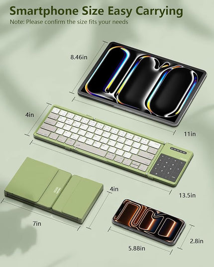 Nillkin Foldable Bluetooth Keyboard with Touchpad & Number Pad, Portable Bluetooth Keyboard with Full Size Keys, Pocket-Sized Wireless Travel Keyboards for iPad, Smartphone, Tablet and Laptop Green