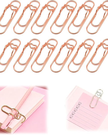 12 Pcs Colorful Metal Pen Clips,Pen Holder Clips for Notebook Journal and Book,Heart Papers Paperclip Bookmarks,School Office Supplies for Students Professionals and Teachers (Rose Gold)