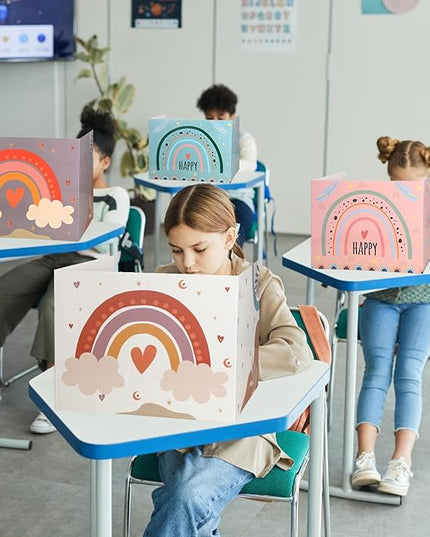 Crtiin 24 Pcs Privacy Folders for Students Desk Dividers Standard School Privacy Cardboard Board Testing Dividers Shield for Classroom Teacher Supplies Keep Eyes from roving(Rainbow)