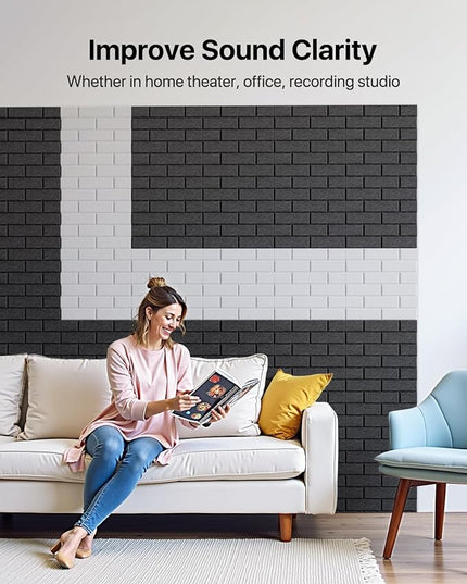 Soundproof Wall Panels Self-Adhesive, Acoustic Panels 12 Pack Brick Wall Panels, High Density Sound Dampening Panels for Walls, Office,Reccording Studio, Ceiling 12" X 12" X 0.4" Black