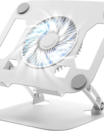 SHUWEI Laptop Cooling Stand with 3 Speed Fan, Adjustable Height & Angle, Carbon Steel Framework, Ultra-Quiet & Super Sturdy for up to 16”Laptop - Silver