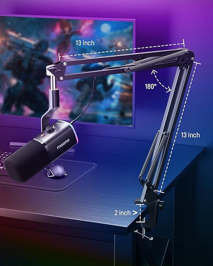 MAONO XLR/USB Gaming Microphone Kit: Dynamic PC Mic for Streaming Podcasting, Software Support, Mute Button, Gain Control, RGB Computer Mic with Boom Arm Stand, for Recording, PS4/PS5, PD100XS Black