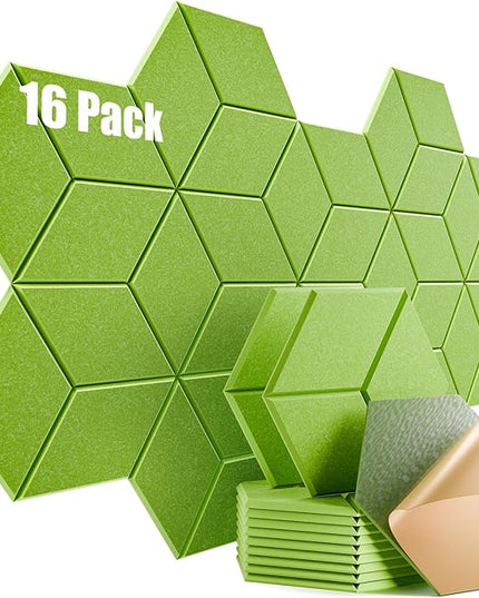 16 Pack Self-Adhesive Acoustic Panels 12" X 10" X 0.4" - Sound Proof Foam Panels for Wall with High Density, Y-Lined Design, Flame Resistant, Absorb Noise and Eliminate Echoes(Olive Drab)