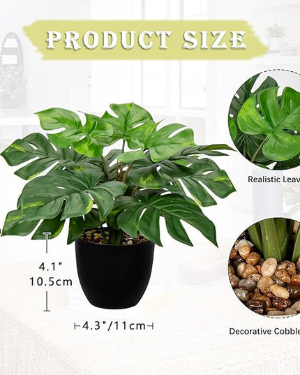 Hollyone Artificial Monstera Plant Faux Monstera Plant Potted Fake Tropical Plants in Black Pot for Indoor Outdoor Home Desk Office Garden Farmhouse Decoration
