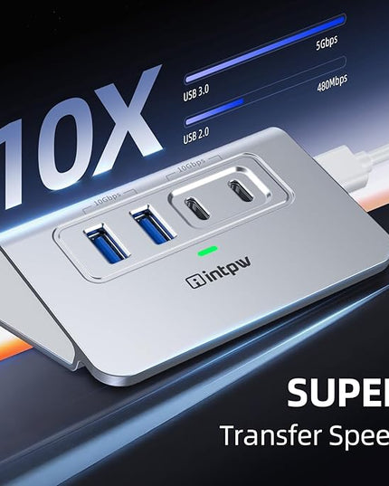 USB C Hub 10Gbps, 4 Port USB Splitter with 2 USB C/USB A 3.2 Data Ports, [Not Support Video and Chrging], Aluminum USB 3.2 Hub with 3.3Ft Cable for Laptop, PC, Mac, Flash Drive, Camera