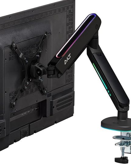 AVLT Single 27”-45” RGB Gaming Monitor Arm Desk Mount Built-in 20 Lighting Modes Touch Button Control Fits Flat/Curved/Ultrawide Screen Height Swivel Tilt Rotation Adjustable Stand -Black