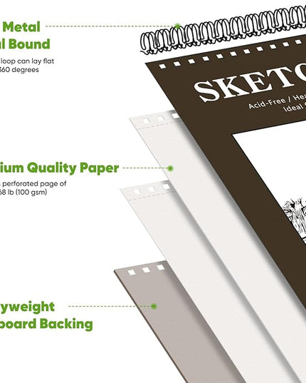 Soucolor 8" x 10" Sketch Book, 100 Sheets 8 x 10 Sketchbook, 68 lb/100gsm 8" x 10" Drawing Paper, Spiral Bound Sketch Pad, Art Paper for Drawing Painting, Art Supplies Gifts
