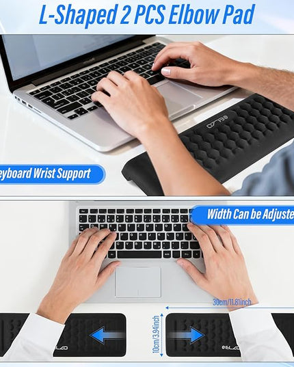 ELZO Desk Elbow Pads (2-Pack) L-Shaped Rest for Desk, Ergonomic Arm Rest Support, Memory Foam Desk Edge Cushion for Palm, Wrist & Forearm, Prevents Elbow & Wrist Strain