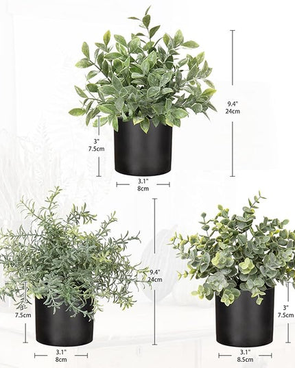 3 Pack Small Fake Plants for Shelf Decor Accents with Plastic Black Pot Artificial Potted Plants for Rustic Farmhouse Decor Faux Plants Indoor Fake Potted Plants Artificial for Home Office Decor