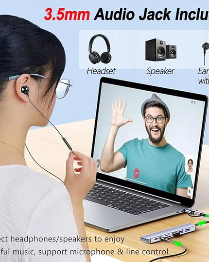USB Hub 3.0 USB C Hub with SD Card Reader Audio Jack 8 in 1 USB Extender Splitter Multiport Dongle Adapter for MacBook Pro Air and More PC/Laptop/Tablet Devices