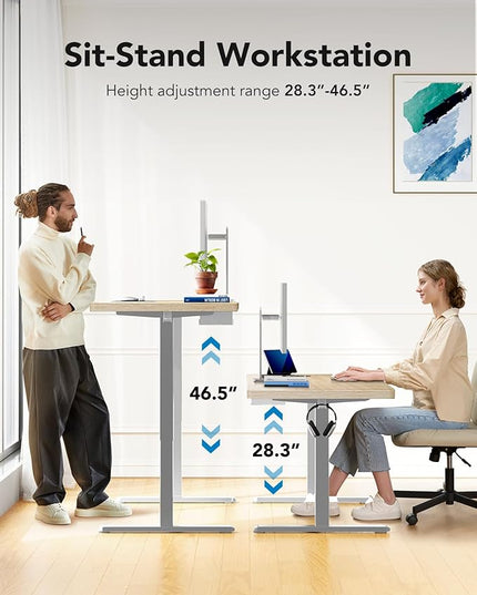 HUANUO 71 x 30 inch Electric Standing Desk, Powerful Brushless Motor Large Height Adjustable Table, 4 Memory Preset Sit Stand Up Desk, Home Office Computer Table with Thick T-Shaped Frame, Natural