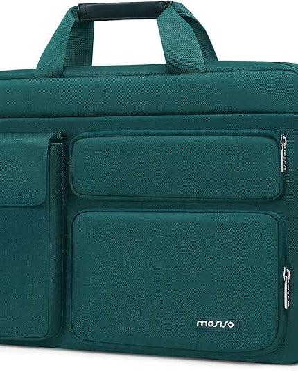 MOSISO Laptop Shoulder Bag 15.6 inch, 15-15.6 inch Computer Bag Compatible with MacBook Pro 16 inch, HP, Dell, Lenovo, Notebook with 2 Raised&1 Flapover&1 Horizontal Pocket&Handle&Belt, Teal Green