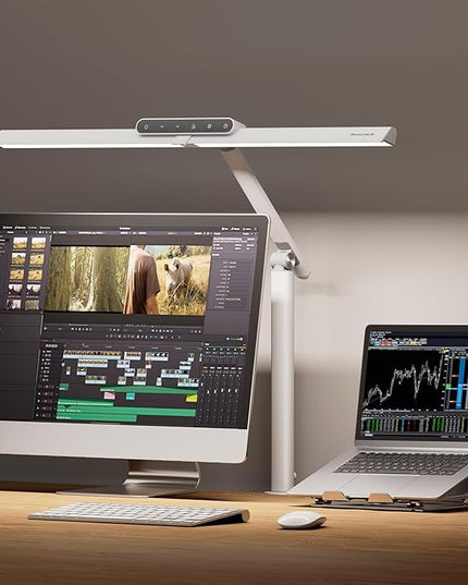 Honeywell LED Desk Lamp with Clamp - HJ1 Sunturalux Eye-Caring Clip on Lights for Home Office, 1200LM Clamp Lamp 4 Color Modes Stepless Dimming Task Desk Light for Working White