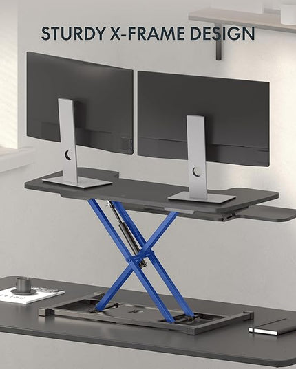 FLEXISPOT Standing Desk Converter 28" Wide Height Adjustable Sit Stand Riser, Small Size Desktop Workstation with Keyboard Tray for Home and Office, Black