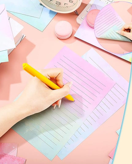 TaoBary 160 Pcs Stationery Paper Set 50 Double Sided Stationery Papers with 50 Matching Envelopes and 60 Round Dot Sticker, 10 Design(Watercolor,5.5 x 8.25 Inch)
