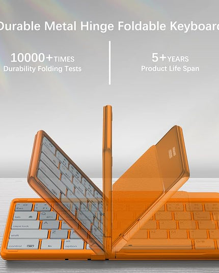 Nillkin Upgraded Foldable Bluetooth Keyboard with Touchpad & Number Pad, Portable Wireless Keyboard for Travel, Pocket-Sized, Full Size Keys, Support 3 Devices for iPad Laptop Tablets Phone, Orange