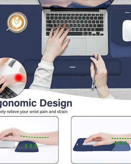 MOSISO Keyboard Mouse Pad Set, Large Gaming Mouse Pad&Rectangular Keyboard Wrist Rest&Mousepad with Wrist Rest&Coaster, Ergonomic Non-Slip&Easy Typing Pad with Curved Silicone Lining, Navy Blue