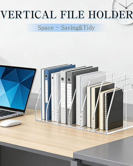 6-Tier Clear Acrylic File Holder, Vertical Document Organizer for Magazines, Binders, Notebooks & Envelopes - Multi-Purpose Desk Storage for Home Office（B5,6 Sections）