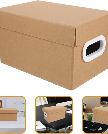 Kraft Desktop Storage Box with Lid, Thickened Paperboard Document Organizer for Office and Home, Multipurpose Sundry and Makeup Storage Container, 1Pcs