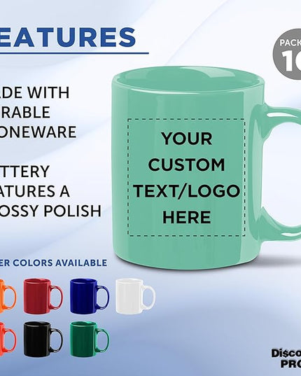Custom Ceramic Coffee Mugs 11 oz. Set of 10, Personalized Bulk Pack - Coffee cup set, Iced coffee cup, Gaming mug - Tiffany Teal