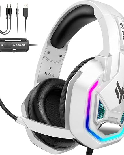 Gaming Headset for PS5, PS4, Xbox Series X|S, Xbox One, PC, Switch, Mac - RGB Over-Ear Headphones with 7.1 Surround Sound, Noise Cancelling Mic, 50mm Drivers & Memory Earmuffs for Nintendo 64