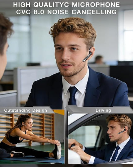 Boytond Bluetooth Headset V5.4,100 Hrs Talk Time Single-Ear Earphone,CVC8.0 Noise Cancelling Earpiece,Wireless Headset with Mic for Work,Driving Headset for Android, iOS, Laptop, Office, Truck Driver