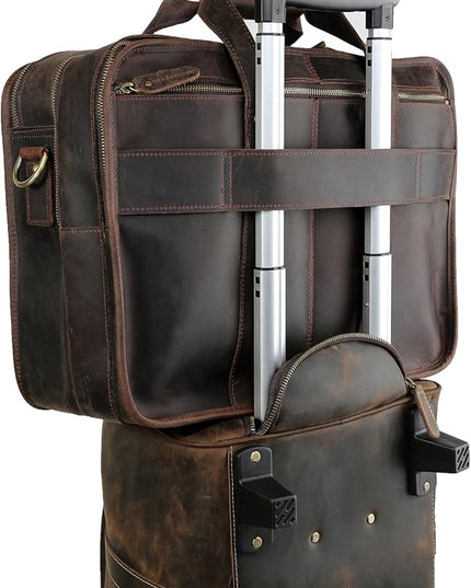 Polare 17'' Full Grain Leather Briefcase Laptop Attache Case Messenger Bag For Men Fits 15.6'' Laptop