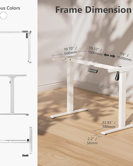 Electric Standing Desk Frame, Single Motor Height Adjustable Desk Legs with 4 Memory Presets, Lifts up to 46.8 in, 176 lb Capacity, White Frame Only