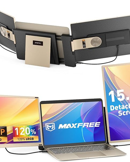 Maxfree Laptop Screen Extender, 15.6'' Dual Monitor for Laptop 13"-17.3", FHD 1080P, 11 Display Modes, Plug & Play Triple Screen Monitor for Mac Windows – Ideal for Office, Travel, Gaming