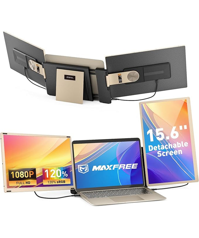 Maxfree Laptop Screen Extender, 15.6'' Dual Monitor for Laptop 13"-17.3", FHD 1080P, 11 Display Modes, Plug & Play Triple Screen Monitor for Mac Windows – Ideal for Office, Travel, Gaming