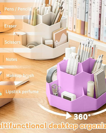 Pencil Pen Holder for Desk,9 Slots 360 Degree Rotating Desk Organizers,Desktop Storage Stationery Supplies Organizer, Cute Pencil Cup Pot For Office, School, Home(Purple)
