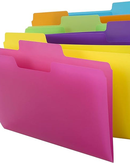 Smead SuperTab Poly Plastic File Folders for Documents, Set of 18 Plastic Folders, 1/3-Cut Tabs, File Folders Letter Size, Assorted Bright Colors, Office Supplies, School Supplies (10515)