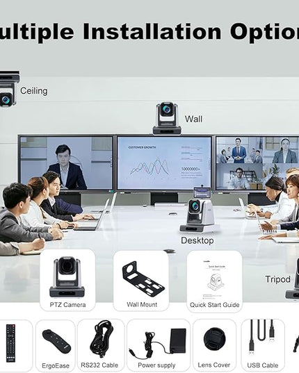 zowietek 4K PTZ Camera, USB/HDMI/LAN Outputs, Wide Angle, 12X Optical Zoom, Ergo-Ease Remote Control, TOF Auto Focus for Video Conference, Meeting, Church, Streaming, Event, Teaching