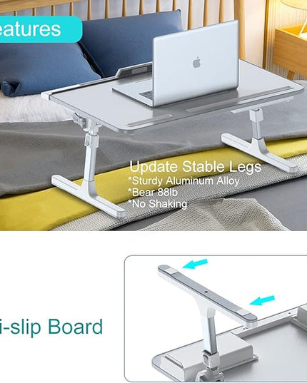 Laptop Bed Desk with Adjustable Heights and Angles, Upgraded-Sturdy Foldable Laptop Lap Desk for Bed/Sofa/Couch/Floor, Lap Tablet Desk (NO Drawer, Grey)