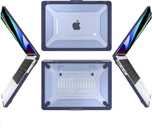 Batianda Extreme Heavy Duty Case for New MacBook Air 13.6 inch 2025 M4 2024 2022 A3240 A3113 A2681 - Anti-Slip Rubberized Stand (Holds 25lbs) Honeycomb Exoskeleton Max Cooling & Stability - Navy Blue