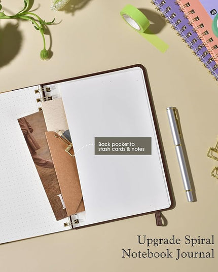 Dotted Spiral Journal Notebook, A5 Hardcover Spiral Journals for Women Men, 100 GSM Dot Grid Paper Notebooks, 150 Pages Spiral Bullet Dotted Notebook for Writing Note Taking 5.75" x 8.38", Dark Brown