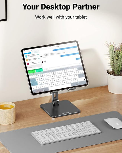 UGREEN Tablet Stand Compatible for iPad Desk Stand Holder Adjustable Aluminum Thicker Base Compatible with iPad Pro Air Mini 13 12.9 11 Inch Home Office Desk Accessories Black