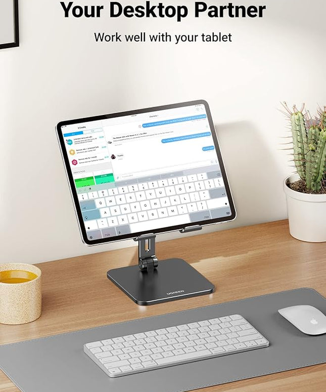 UGREEN Tablet Stand Compatible for iPad Desk Stand Holder Adjustable Aluminum Thicker Base Compatible with iPad Pro Air Mini 13 12.9 11 Inch Home Office Desk Accessories Black