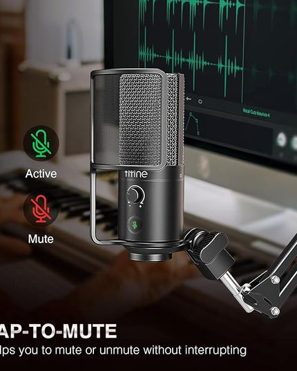 FIFINE USB Podcast Microphone, PC Computer Condenser Microphone Plug & Play Mic Kit with Boom Arm Stand, 16MM Large Diaphragm, Mute Button for Recording Singing Streaming YouTube Gaming-T669PRO1