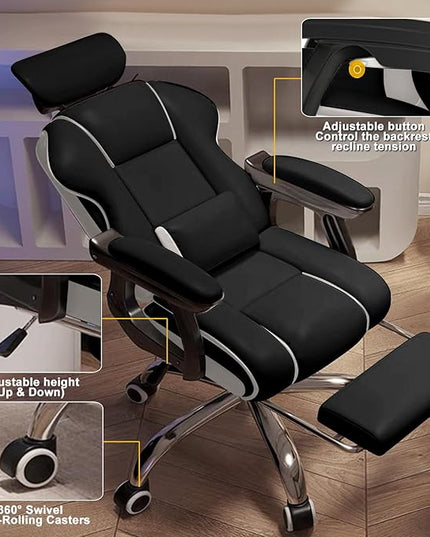 Executive Office Chair Reclining with Footrest Ergonomic Computer Desk with Lumbar Support Big and Tall Home High Back Gaming Chair for Office Home Study