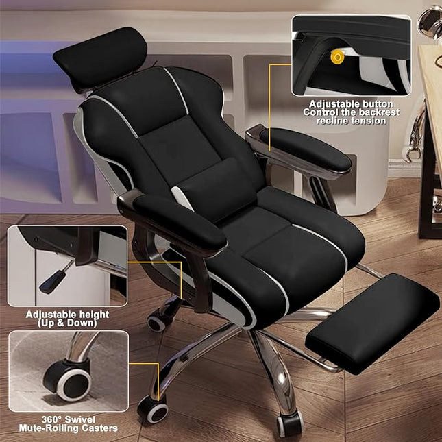 Executive Office Chair Reclining with Footrest Ergonomic Computer Desk with Lumbar Support Big and Tall Home High Back Gaming Chair for Office Home Study